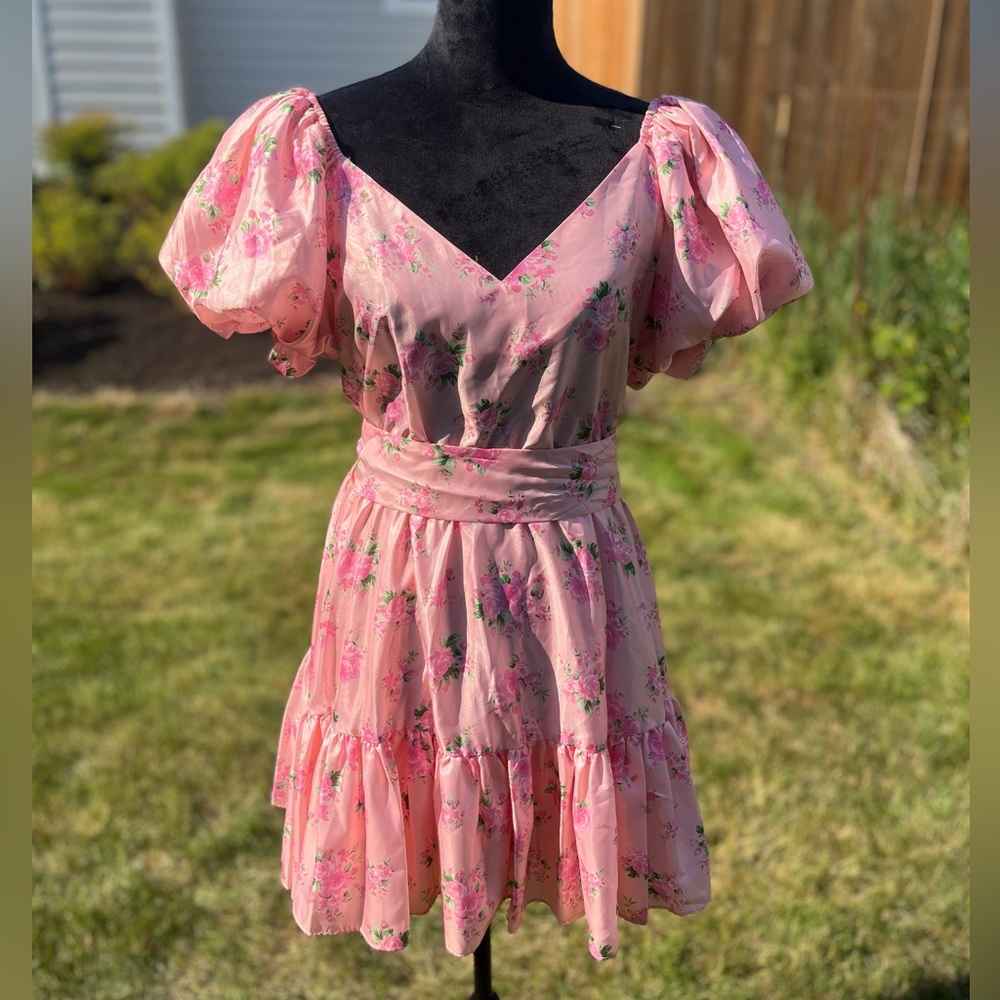Loveshackfancy target pink floral satin party dress puff sleeve size 8